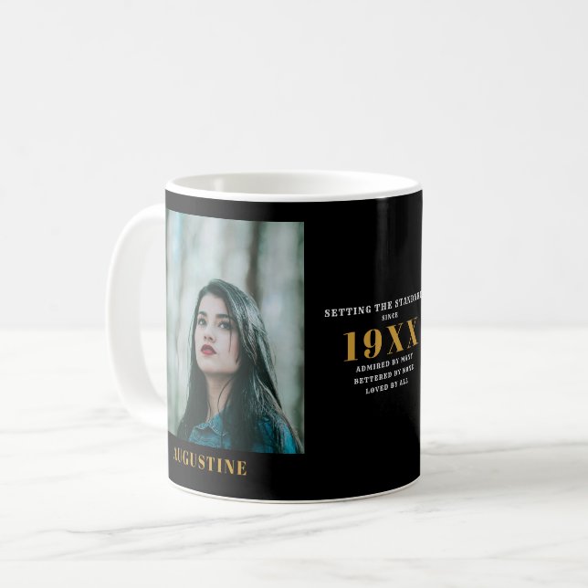 Mug Anniversaire Modèle photo Elegant Chic Gold Noir (Devant gauche)