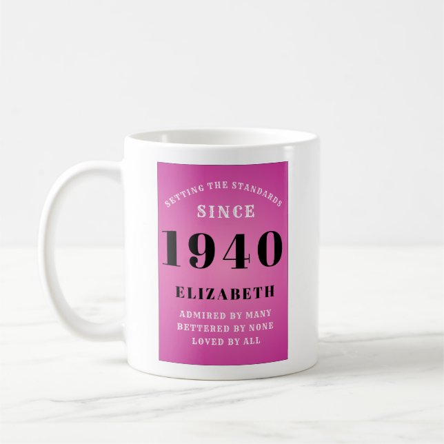 Mug Anniversaire personnalisé 1940 Rose Girly Ajouter  (Gauche)
