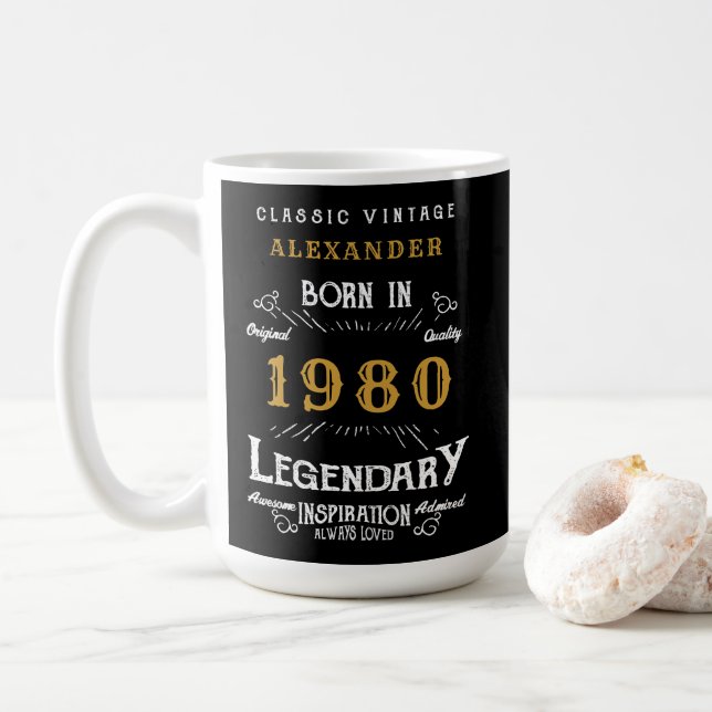 Mug Anniversaire Personnalisé Ajoutez Votre Nom 1980 L (Avec donut)