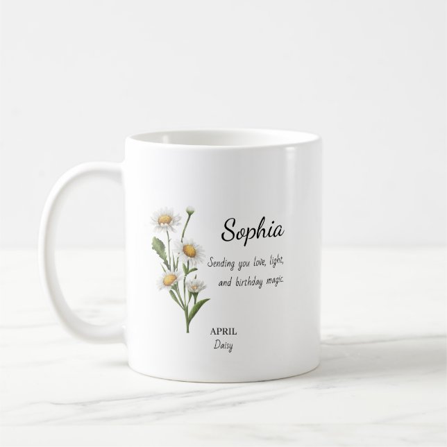 Mug Anniversaire personnalisé d'avril Daisy (Gauche)