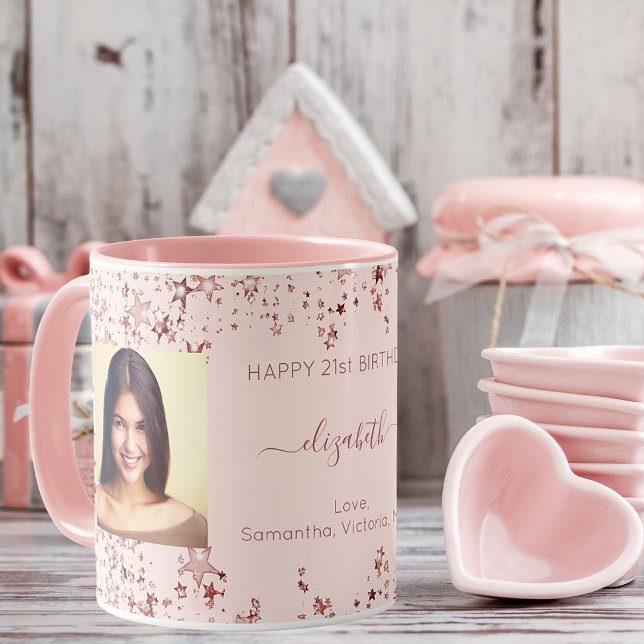 Mug Anniversaire personnalisé photo rose or amis luxe (Créateur téléchargé)