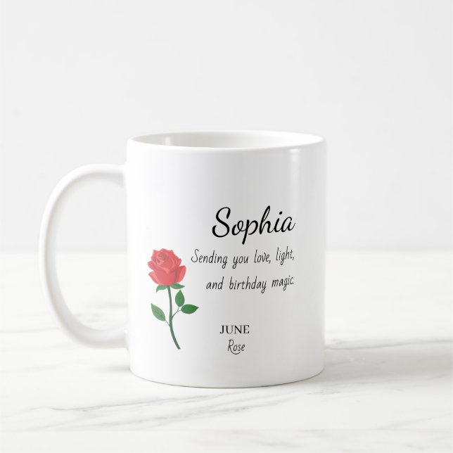 Mug Anniversaire Personnalisé Rose de Juin (Gauche)