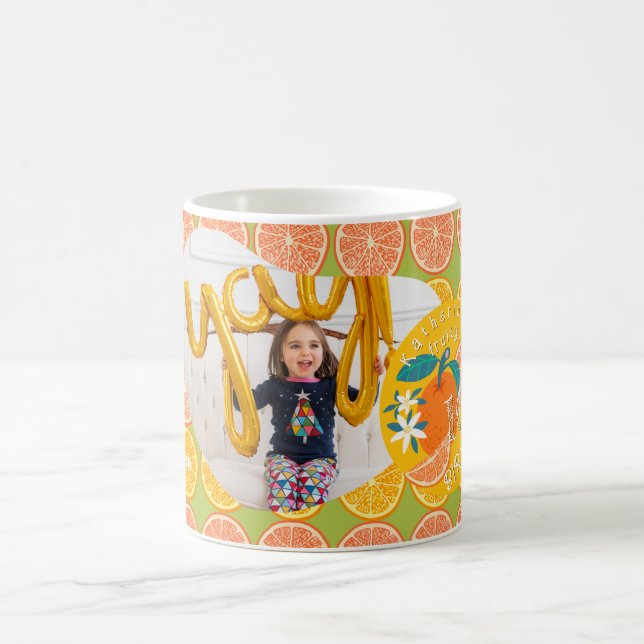 Mug Anniversaire Photo Orange Fruité Vert (Centre)