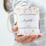 Mug Anniversaire photo personnalisée blanc or amis lux<br><div class="desc">Un cadeau d'amis pour le 21e anniversaire d'une femme (ou tout âge). Personnalisez et 2 de vos propres photos, son nom, 21 ans et vos noms. Texte noir. Une couleur arrière - plan blanche classique et chic. Son nom est écrit avec un script de style moderne écrit à la main...</div>
