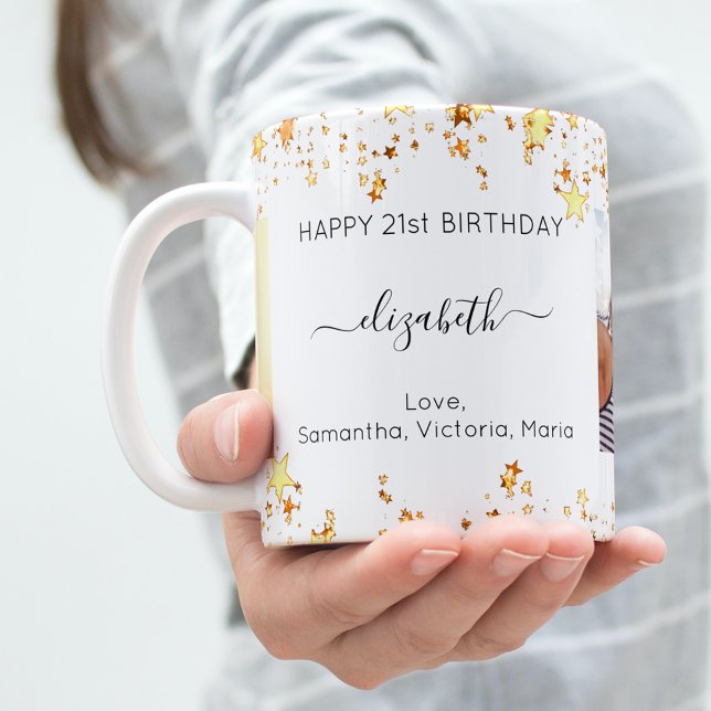 Mug Anniversaire photo personnalisée blanc or amis lux (Créateur téléchargé)