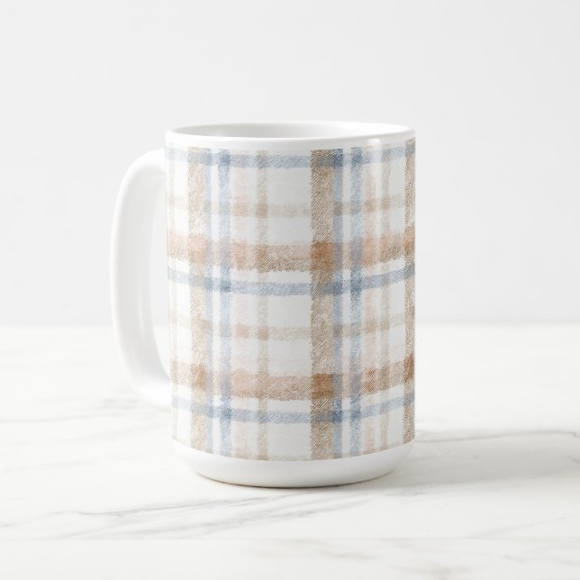 Mug Anniversaire Rayures Marron Crème Bleu Tan (Devant gauche)