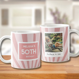Mug Anniversaire Rétro 50 ans Rayure Rose