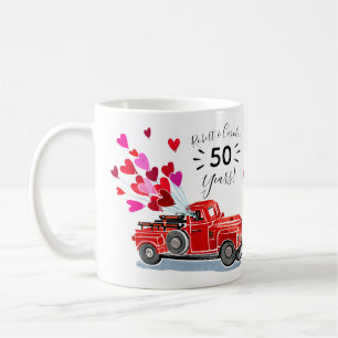 Mug Anniversaire vintage de Coeurs de Camion Rouge Ajo