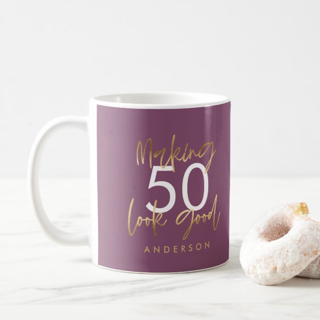 Mug Anniversaire violet et or simple élégant (Avec donut)