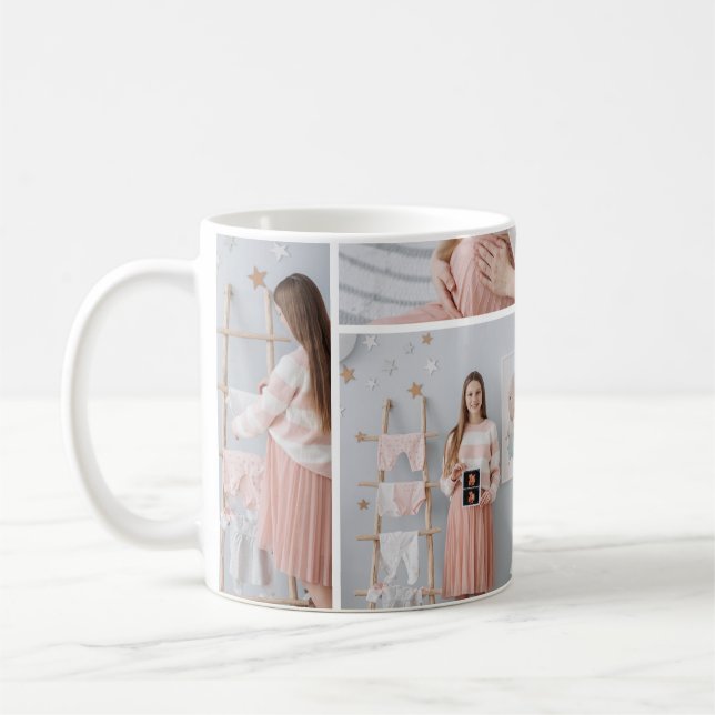Mug Annonce de grossesse avec 4 photos d'arbre de Noël (Gauche)