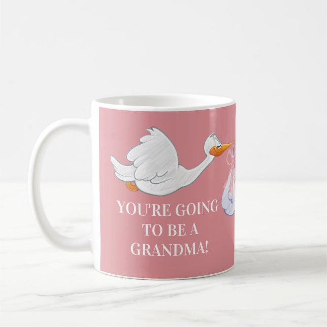 Mug Annonce de grossesse de grand-mère rose Stork Bébé (Gauche)