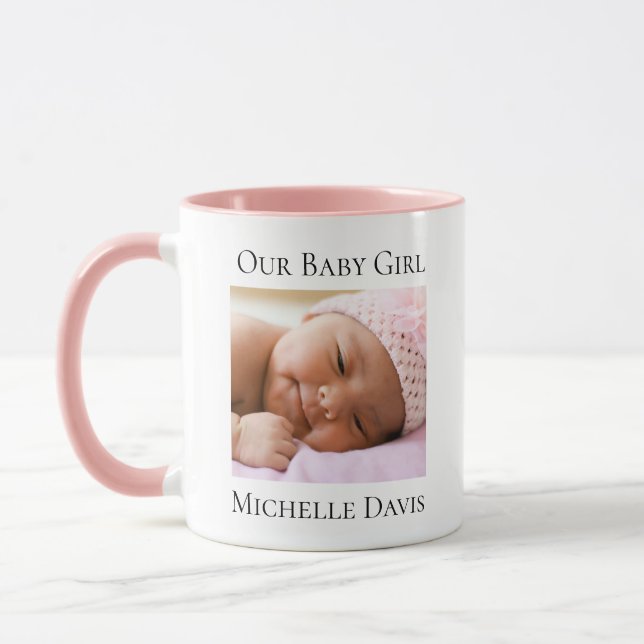 Mug Annonce Naissance Fille Photo Rose Magnifique (Gauche)