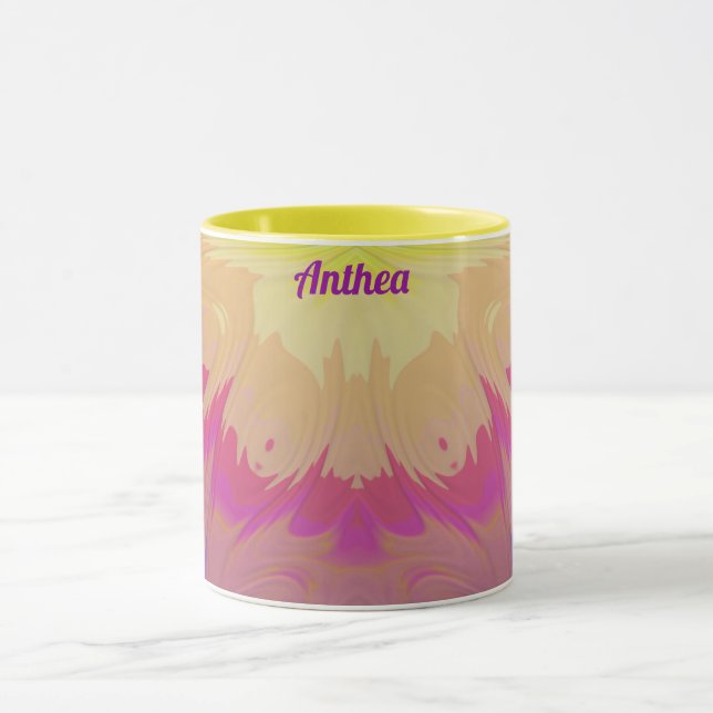 Mug ANTHEA ~Zany 3D Fractal ~ Rose violet bleu jaune (Centre)