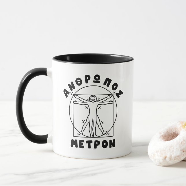 Mug Anthropos Metron Citation Grecque + Homme de Vitru (Avec donut)