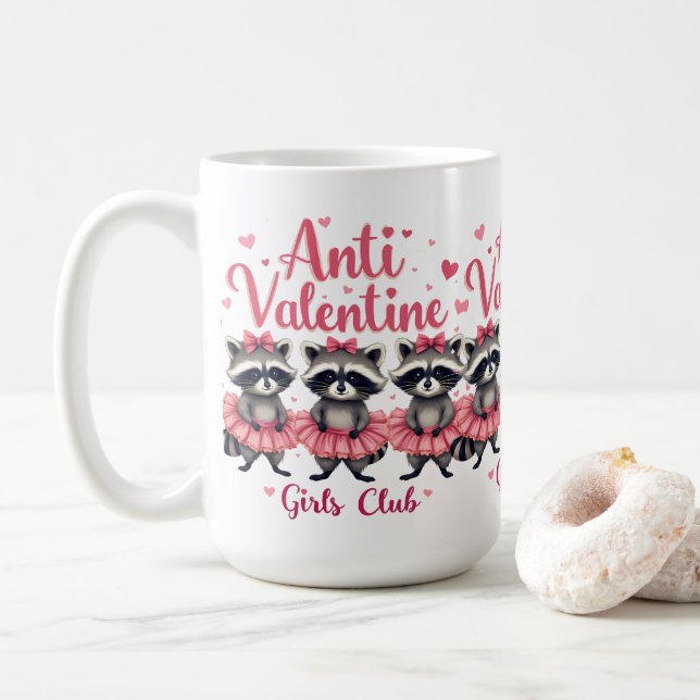 Mug Anti Valentine's Day Funny Raccoon Cute Kawaii (Avec donut)
