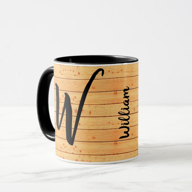 Mug Antique Nom de bois Monogramme, Café Vintage (Devant gauche)
