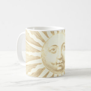 Mug Antique Vintage Beige White Sun Face