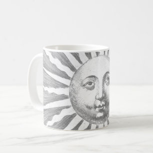 Mug Antique Vintage Black White Sun Face