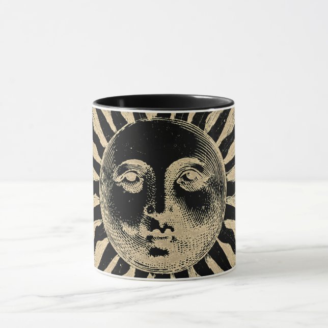 Mug Antique Vintage Gold Black Sun Face (Centre)
