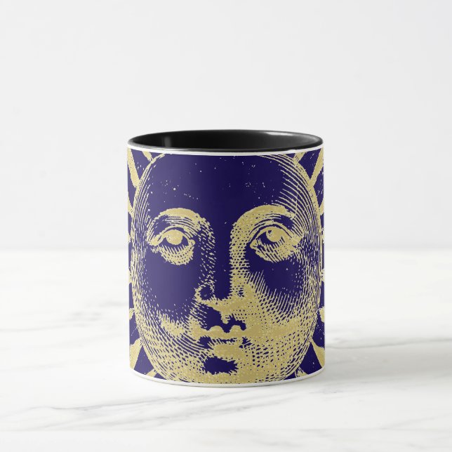 Mug Antique Vintage Gold Blue Sun Face (Centre)