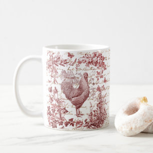 Mug Antique Vintage Rooster Rouge Toile Floral Script