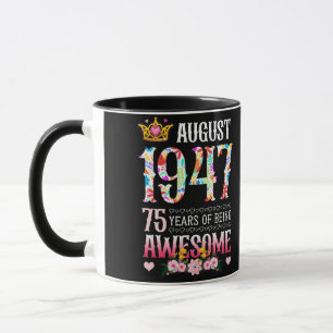 Mug Août 1947 75e anniversaire 75 ans étonnant Floral