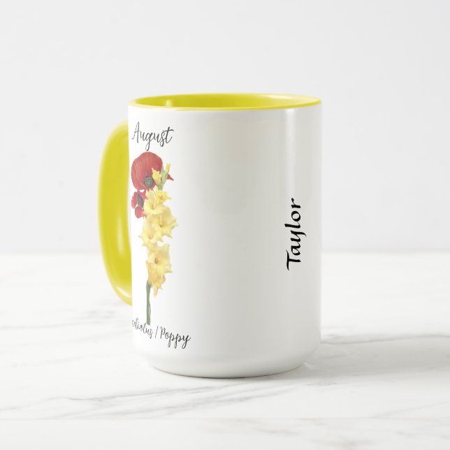 Mug Août Fleur de naissance Gladiolus et Poppy (Devant gauche)