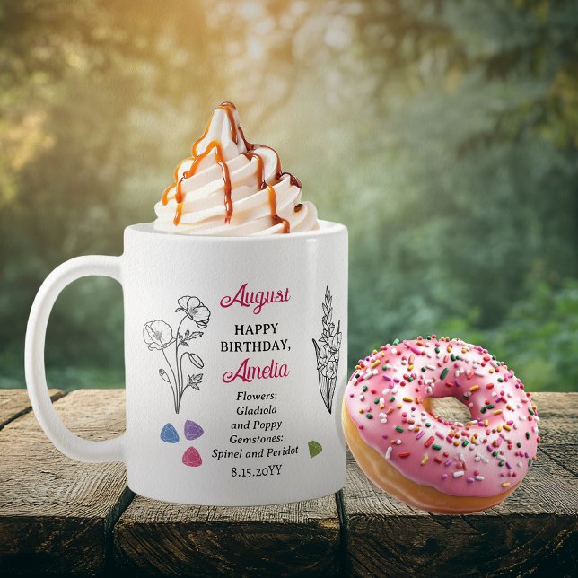 Mug Août Gladiola et Poppy Anniversaire Keepsaké (August Floral and Birthstone Birthday Keepsake Coffee Mug)