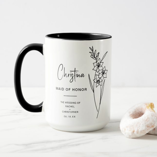 Mug Août Maid of Honor | Gladiolus Fleur de naissance (Avec donut)