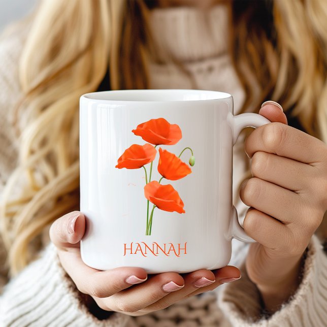 Mug Août Mois de la naissance Fleur Poppies rouges (Créateur téléchargé)