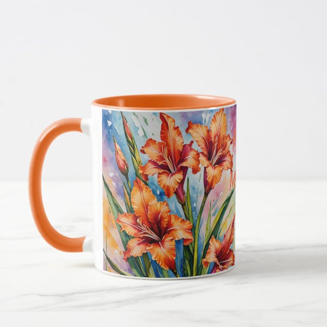 Mug Août Mois de naissance Fleur de Gladiolus. Gladiol (Gauche)