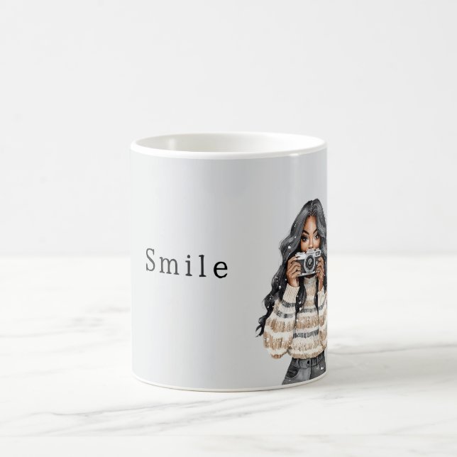 Mug Appareil Photo Sourire Pull Fille Noire (Centre)