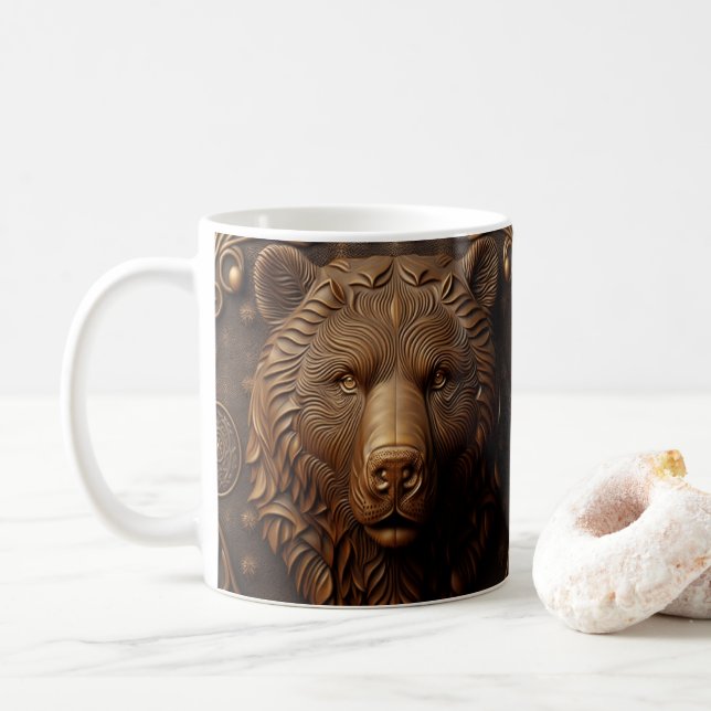 Mug Apparence en cuir 3D avec grizzli imprimé (Avec donut)