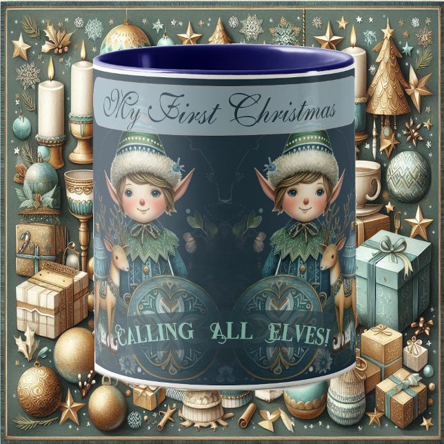 Mug Appel à tous les elfes Flugins de neige Mon premie (Calling All Elves Snowflakes My First Christmas Mug)