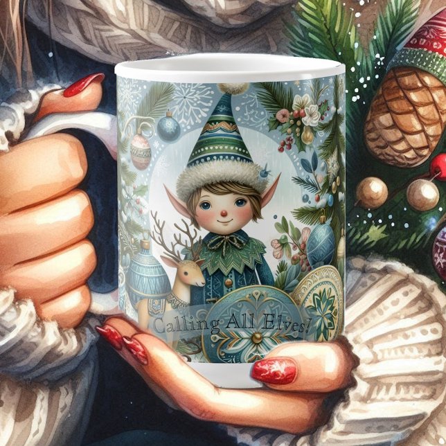 Mug Appeler tous les elfes Flamme de neige fête de Noë (Calling All Elves Snowflake Christmas Party Funky Coffee Mug)