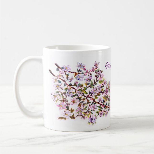 Mug Apple gai fleurissent peinture acrylique de fleurs (Gauche)