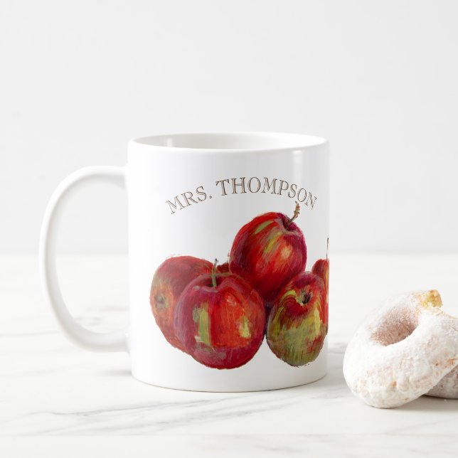 Mug Apple rouge moissonnent ajoutent le nom (Avec donut)