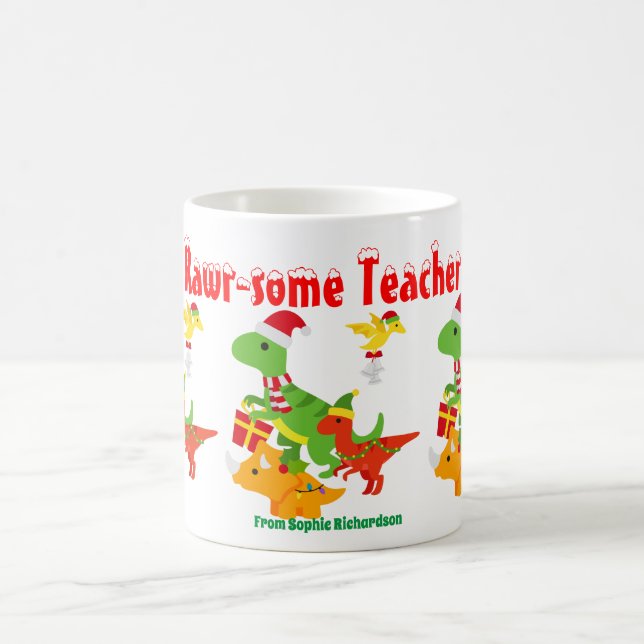 Mug Appréciation de l'enseignant de Noël Enfants Dinos (Centre)