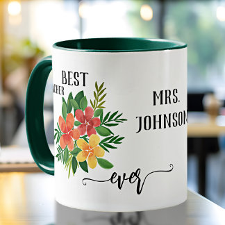 Mug Appréciation de l'enseignant en design floral pers