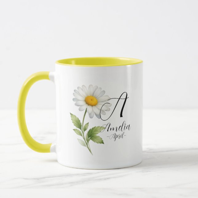 Mug April Birth Flower – Daisy Monogram Design (Gauche)