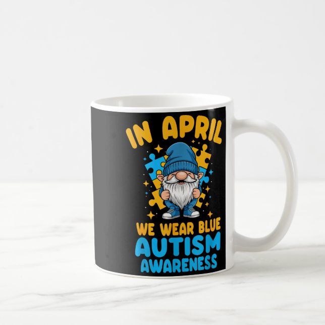 Mug April wear blue autism acceptance gnome puzzle  (Droite)