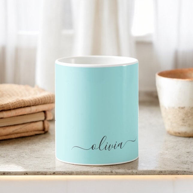 Mug Aqua Bleu Sarcelle Féminin Monogramme Nom Moderne (Créateur téléchargé)