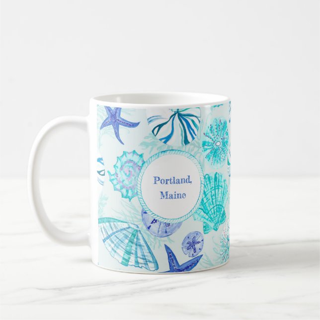 Mug Aqua-bleu-turquoise couleur d'aquarelle coquille a (Gauche)