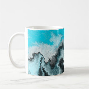 Mug Aqua Blue Grey et Black Waves Art moderne Abstrait