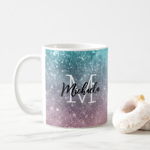 Mug Aqua blue Pink ombre mer galaxie abstraite Monogra