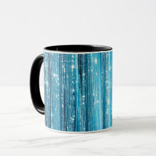 Mug Aqua Blue White Glam Tinsel Stripes Tags cadeaux