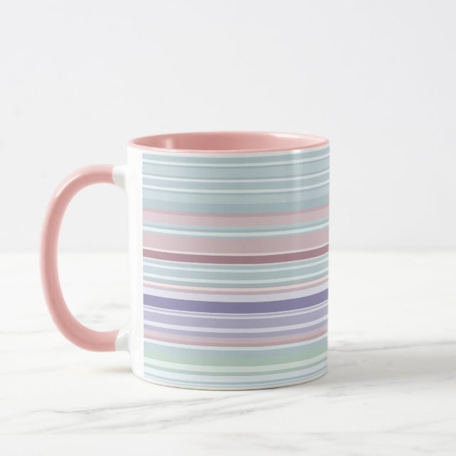 Mug Aqua, Blush and Lavender Stripes (Gauche)
