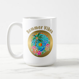 Mug Aqua et Gold Ocean Palm Tree Paysage d'été