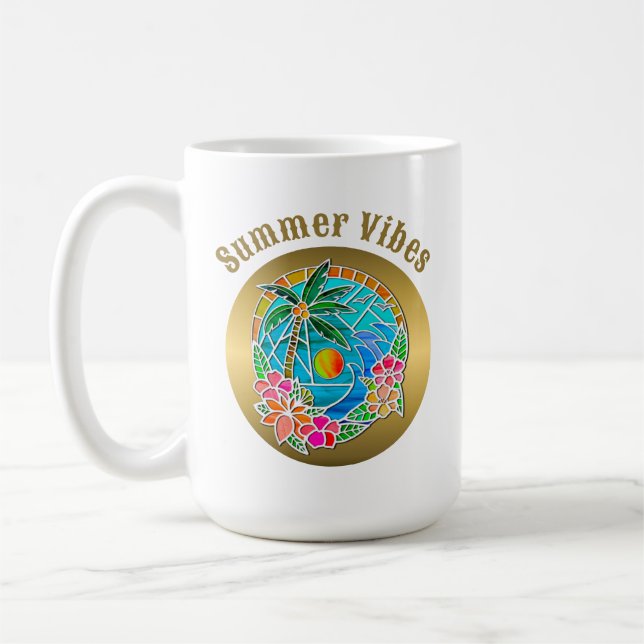 Mug Aqua et Gold Ocean Palm Tree Paysage d'été (Gauche)