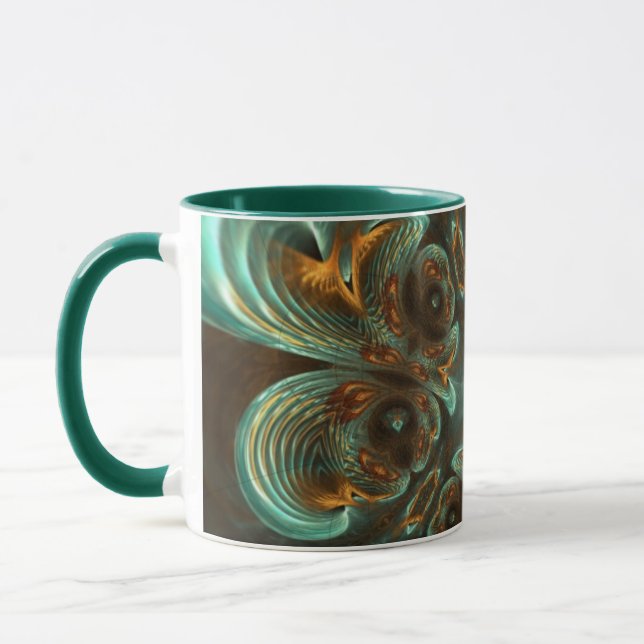 Mug Aqua Green & Gold & Spiral Fractal Art (Gauche)